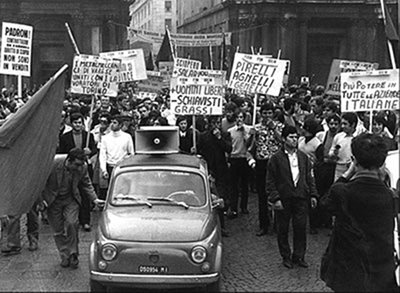Operai metalmeccanici in manifestazione, 1969